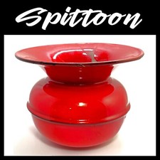 Restored Bright Red Ceramic Spittoon/Cuspidor or Rustic Vase Tested Holds Water picture
