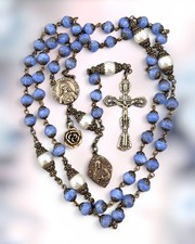 Immaculate and Sacred Heart of Mary & Jesus Rosary -Heirloom Bronze Blue Jade picture