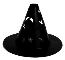 Punched Metal Witch’s Hat with Moon & Star Cutouts for Halloween Decor picture