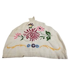 Tea Cozy Cover Cream 1900s Hand Embroidered Floral Antique picture