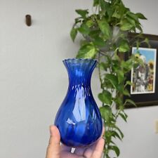 Vintage Cobalt Blue Vase Textured Scalloped Edge 6