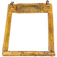 Antique tramp art chip carved yellow frame unusual primitive 1890 picture