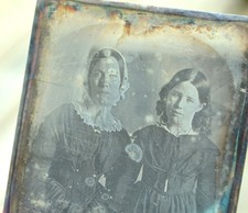 Daguerreotype Sad Mother and Daughter in Black Dresses - Mirror with a Memory picture