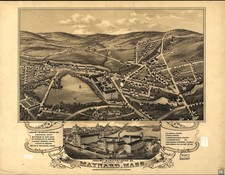 Maynard Mass 1879 Vintage Bird's Eye View Photo Reprint Wall Art picture