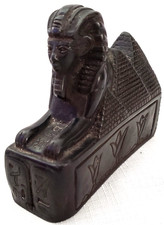 EGYPTIAN SPHINX CARVED OBSIDIAN Art/Giza Pyramids/Ibis/Hieroglyph/Pharaoh/Scarab picture