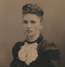 Antique Tintype Photo Beautiful Young Victorian Lady Teen Girl w/ Bolo Slide Tie picture