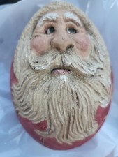 Santa Claus Figurine Old World Folk Art Carved Look Artist Signed Ceramic 1993 picture