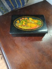 Vintage Kholui Russian Ussr Hand painted Laquer Box Horse Wheat Fairy Tale Box picture