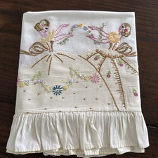 VTG Southern Belle Embroidered Pillowcase Ivory 20x32 Queen Ruffled Appliqué picture