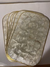 VTG Set of 6 Capiz Shell Placemats Shell-Craft MCM Gold Trim Cork Back picture