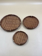 Table Top 3 pcs Natural Bamboo Woven Tray Bowl Set 8.5/6.5/5.5 in / Stackable picture