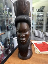 Vintage Tribal Warrior African Carved Statue Bust Heavy Wood picture