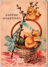 Postcard Easter Greetings - Chicks in basket picture