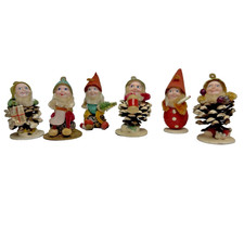 Vintage 6 Pinecone Elf Gnome Figures Putz Christmas Ornament Decorations Japan picture