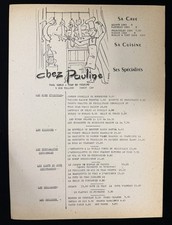 Vintage Chez Pauline Paris France French Restaurant Menu Recipe 1960s picture