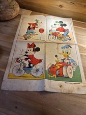VINTAGE Sheet of Disney Mickey Minnie Goofy Donald Duck color Lithograph, Stains picture