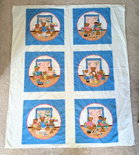 Adorable 1980s vintage Cranston VIP fabric panel with bears/seasons blue/white picture