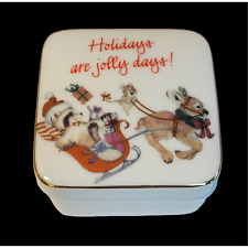Vintage Christmas Trinket Box 1979 Santa's Sleigh Animals Porcelain picture