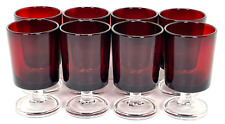 Set of 8 Vtg RUBY RED Cordial Shot Glasses France Luminarc Clear Stems & Base picture