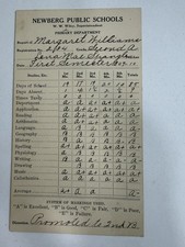 Antique 1909-1910 Newberg Public Schools Report Card Margaret Williams Ephemera picture
