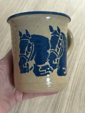 Vintage 2003 The Potters Mark Large Coffee Mug Two Blue Horses picture