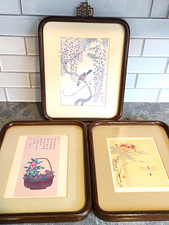 Set of 3 Vintage Mid-Century Framed Japanese Art Prints Kien Kogyu Kazan picture
