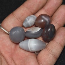 6 Large Ancient Central Asian & Tibetan Mix Agate Carnelian Stone Dzi Bead Lot picture