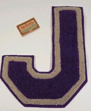 Vtg 1940s Lrg Varsity Letterman JACKET Purple & Silver CHENILLE LETTER J Patch picture