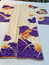 Vintage  S/P  Silk Double layered Furisode Kimono in Embroidered Butterflies picture