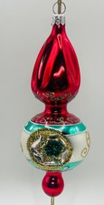 VTG Large 6” Blown Glass Finial with Reflector Indent Red picture