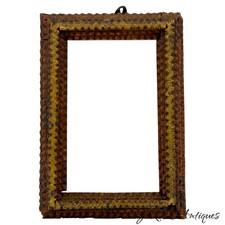 Antique Miniature Tramp art frame chip carved Black Forest two color Belgium picture