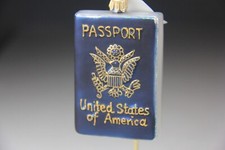 NORDSTROM AT HOME US PASSPORT BLOWN GLASS ORNAMENT W/ BOX MADE IN POLAND picture