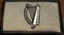 Irish Ireland Harp Flag Patch W/ VELCRO® Brand Fastener Gray & Black Border picture
