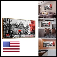 Wapluam Black And White Streetscape Framed Canvas Wall Art - Living Room Large picture