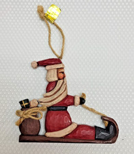 Vtg Lori Miller Whispering Pines Carving Santa Claus Tobogganing 2006 picture