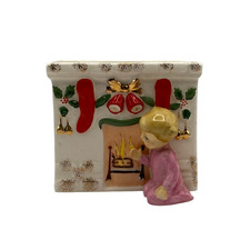 Vintage Napco Christmas Fireplace Baby Girl Planter Japan Ceramic 1950s MCM picture