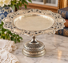 Vintage Silverplate Pedestal Dish-Ornate Pierced Victorian Style BonBon Dish picture