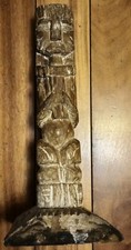 FINE OLD Carved Wood Tiki Totem Sculpture  1900’s Great Patina 7x7x14. picture