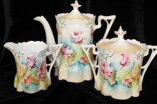 RS PRUSSIA TEA SET,  Lily Mold, 5 piece Tea Pot, Creamer & Sugar.     #349 picture