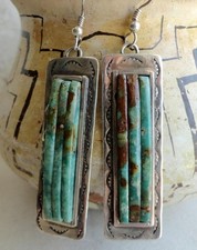 VTG. CARLOS EAGLE OTTAWA STERLING TURQUOISE COBBLESTONE/CORNROW EARRINGS 2.5