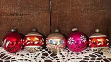 VTG Shiny Brite Glass Christmas Ornaments Lot 5 Pink Florals Stripes MCM picture