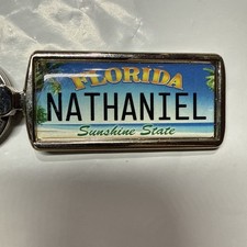Nathaniel Florida Personalized Keychain Sunshine State Name Palm Tree Beach 1.5” picture