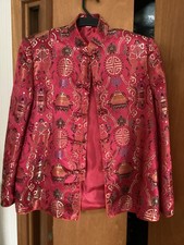 Vintage PBL Asian Mandarin Embroidered Satin Red Jacket, Size XXXL/43 picture