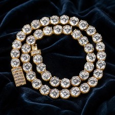 Large Round Cut Diamond Tennis Choker Necklace In 18k Yellow Gold Plated 20'' picture