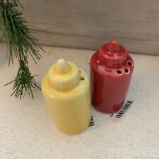 Cracker Barrel Mini Ketchup Mustard Salt And Pepper Shakers 2x1” picture