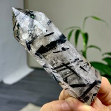 173G Natural black hair crystal phantom obelisk mineral specimen healing picture