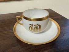 Antique MZ Austria Moritz Zdekauer Cup & Saucer Gold Gilt Monogram W 1884-1909 picture