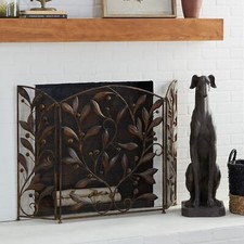 Brown Iron Eclectic Wood Fireplace Screen Floral 30 X 45 Modern Contemporary picture