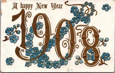 1908 New Year Forget-Me-Nots Embossed Postcard - Sent 1907 Mercersburg PA picture