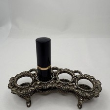 Vintage Celeste Metal Lipstick Holder 4 Slot Floral Vanity Organizer Gold Tone picture